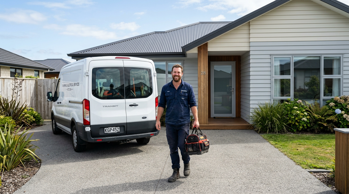 A friendly local tradesperson arriving at a New Zealand home