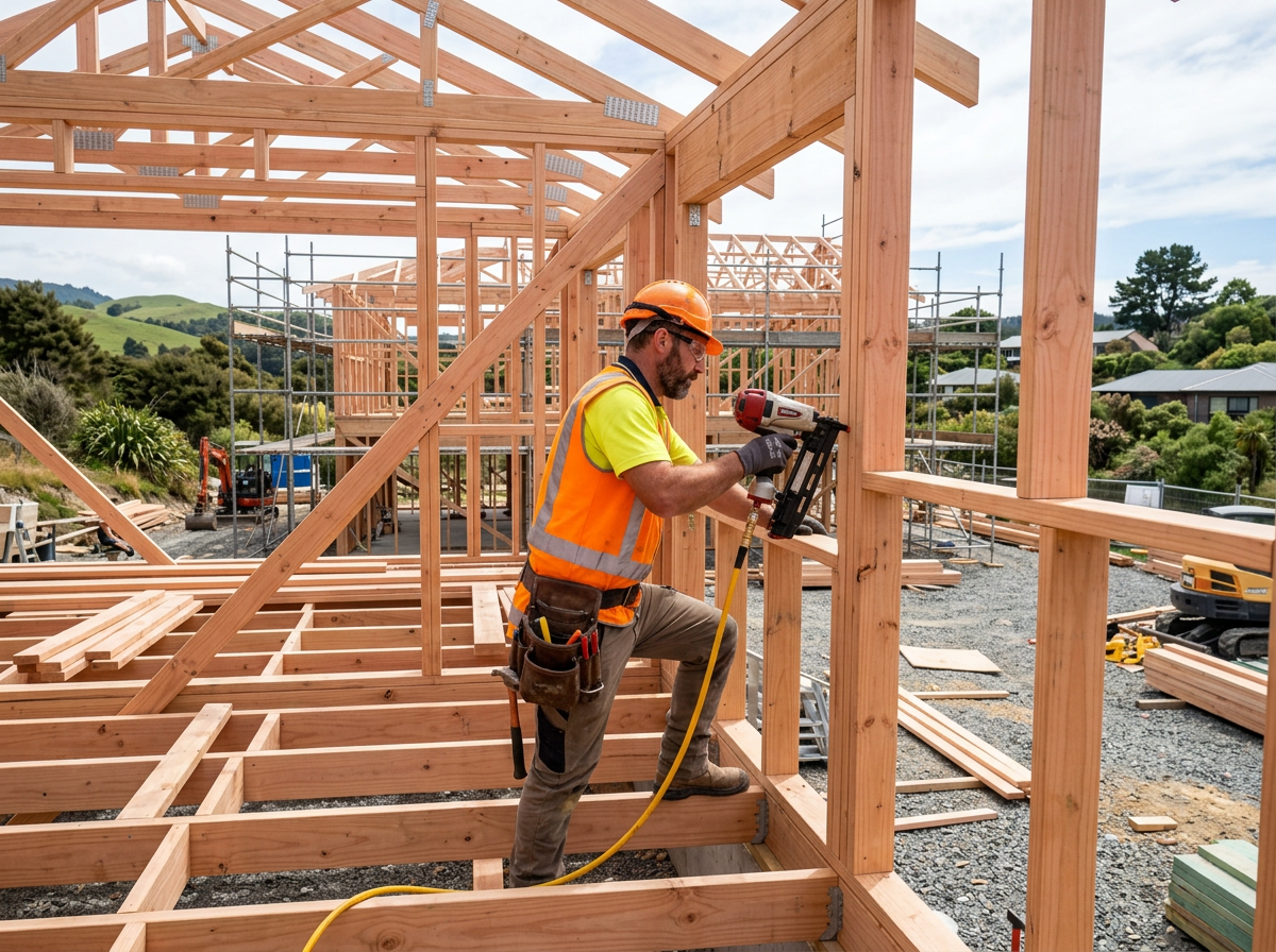 Builder at work on a New Zealand home