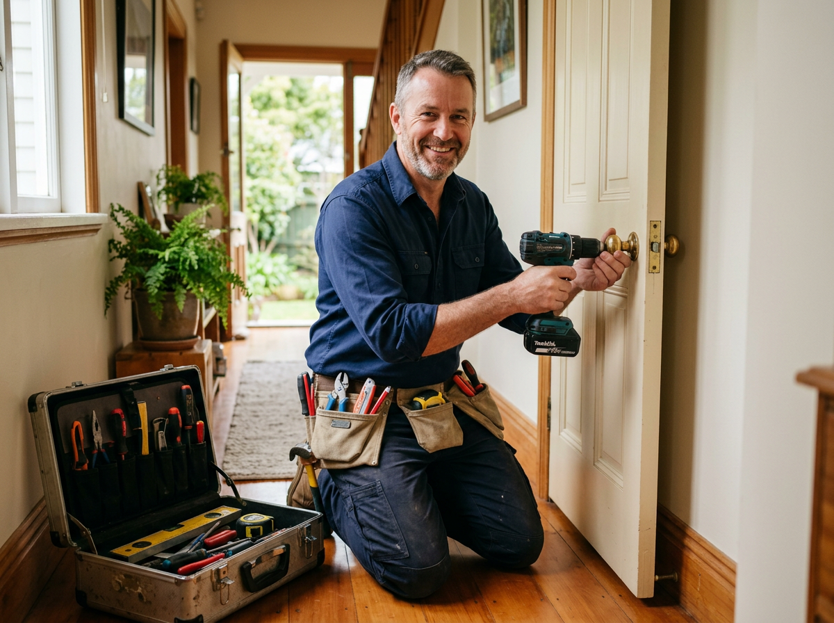 Handyman at work on a New Zealand home