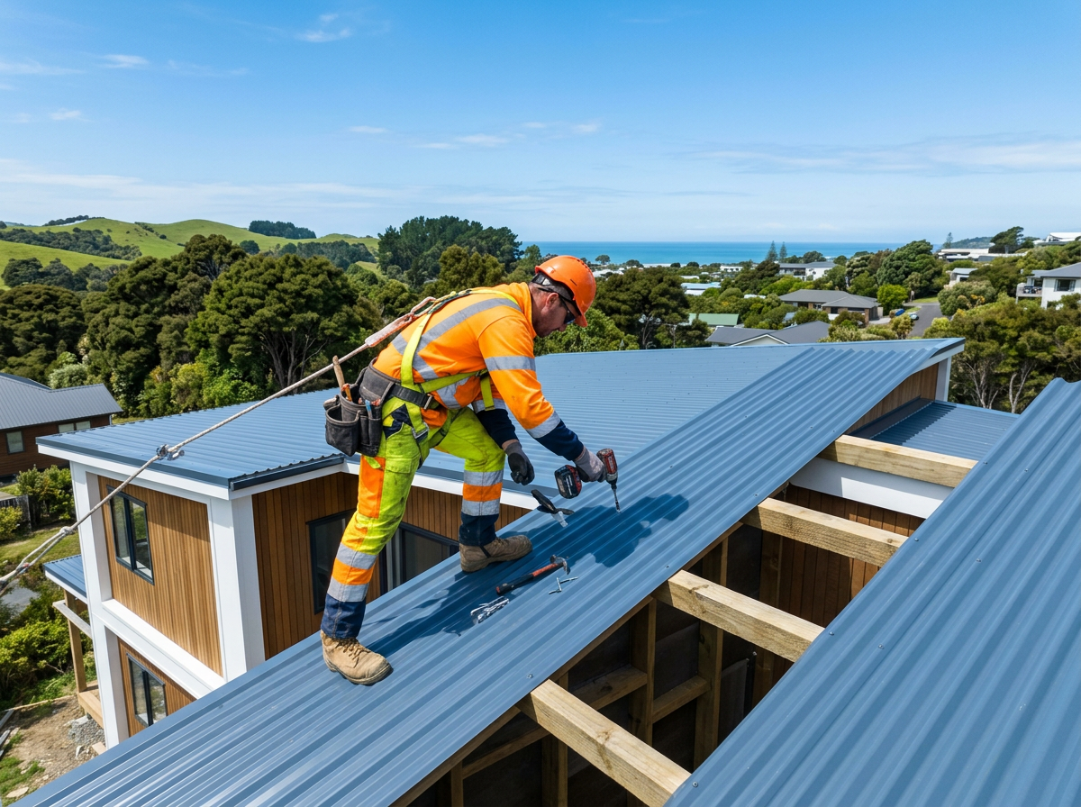 Roofer at work on a New Zealand home